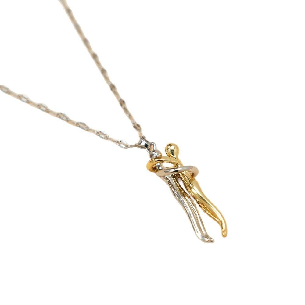 Stainless Steel Couple Hugging Necklace Pendant Gold Silver Love Chain Gift 2Pcs