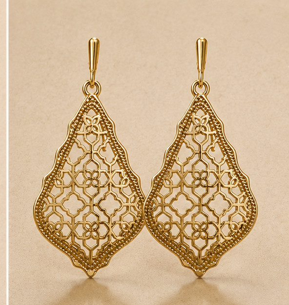 Kendra Scott 14K Gold Filigree Drop Earrings Teardrop Dangle Metal Statement New