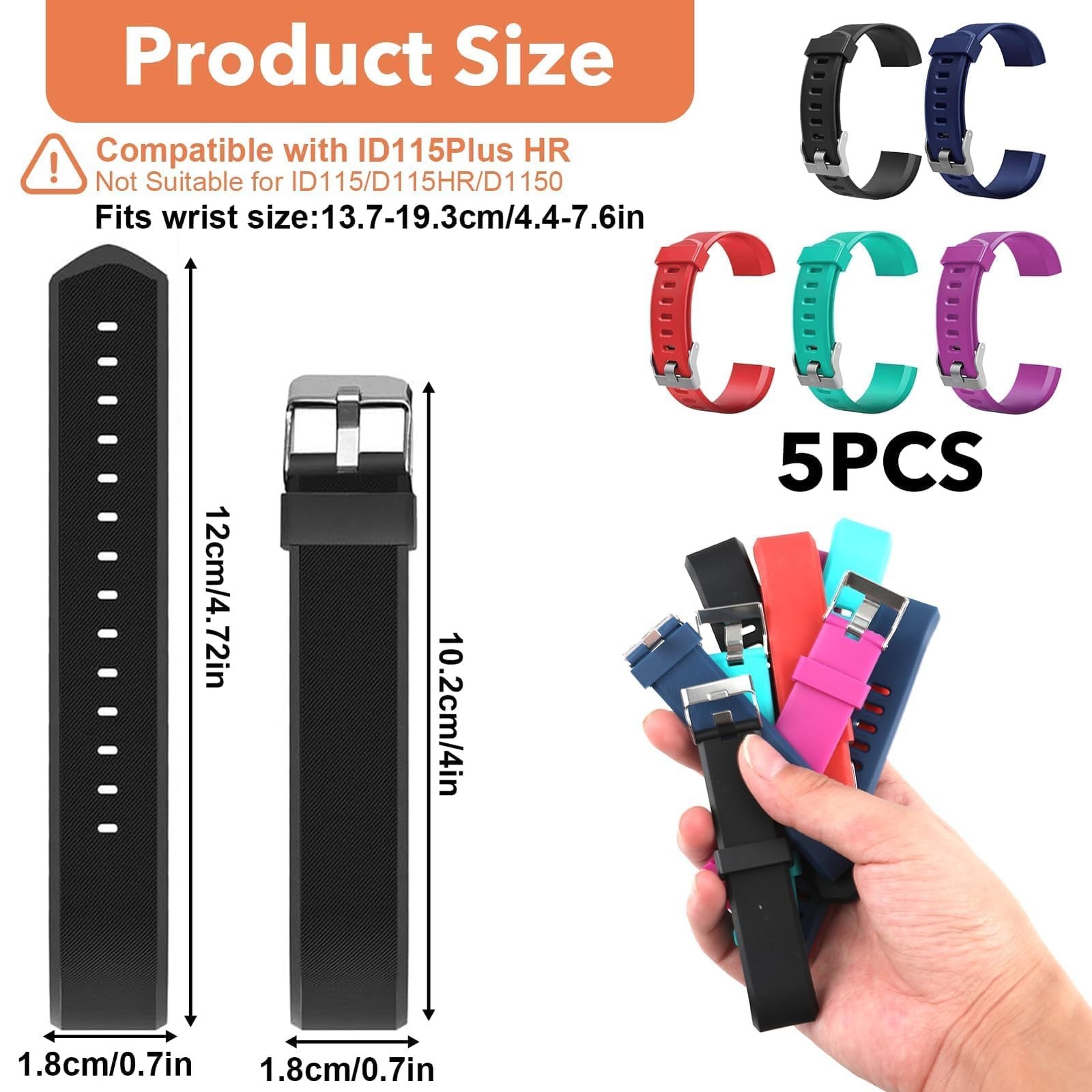 5 Pcs Watch Bands Replacement for ID115plus HR Only, Very Fit Pro Activity Fi…