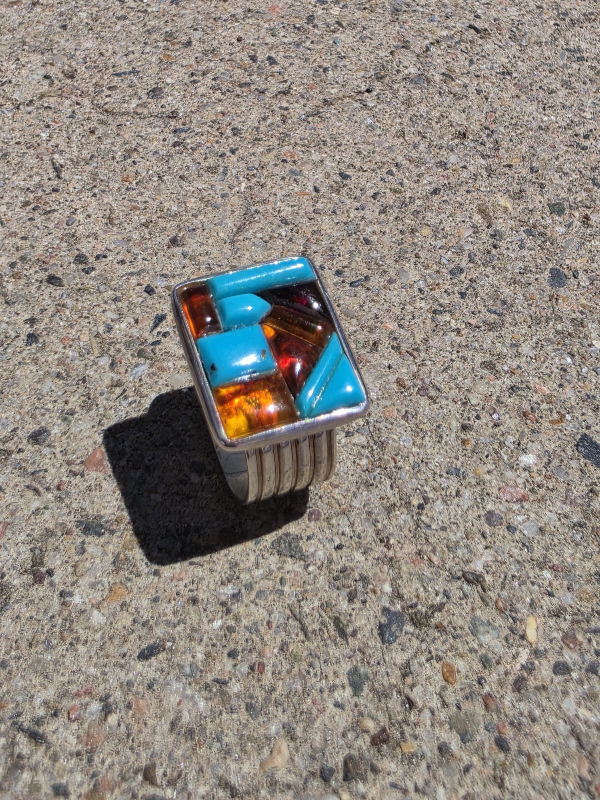 MINE FINDS BY JAY KING Turquoise & Amber Mosaic Sterling Silver Ring