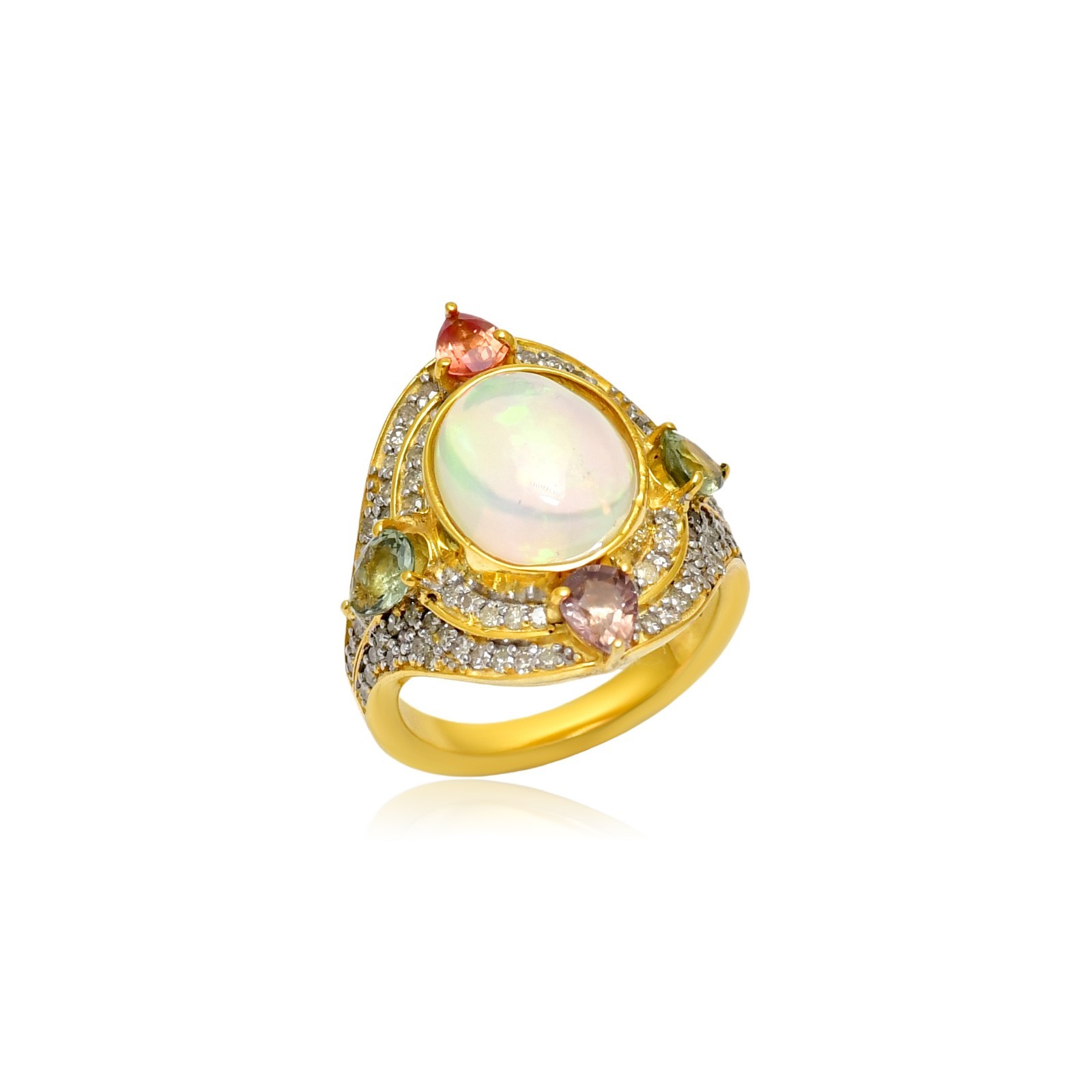 Opal Diamond Ring,Multi Sapphire Pave Diamond Ring, Sapphire Ring Jewelry
