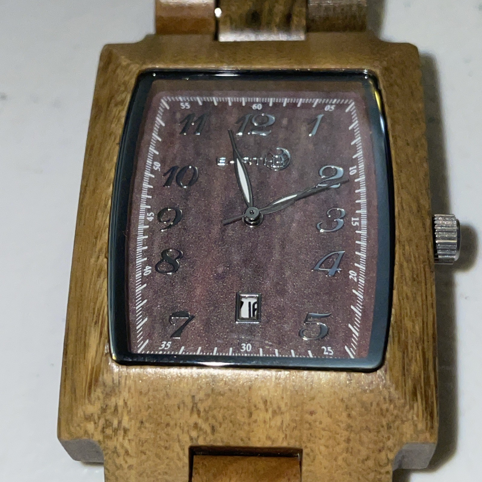 Tank Watch-Wood Quartz(EARTH BRAND), Date Window, Never worn Works W-30