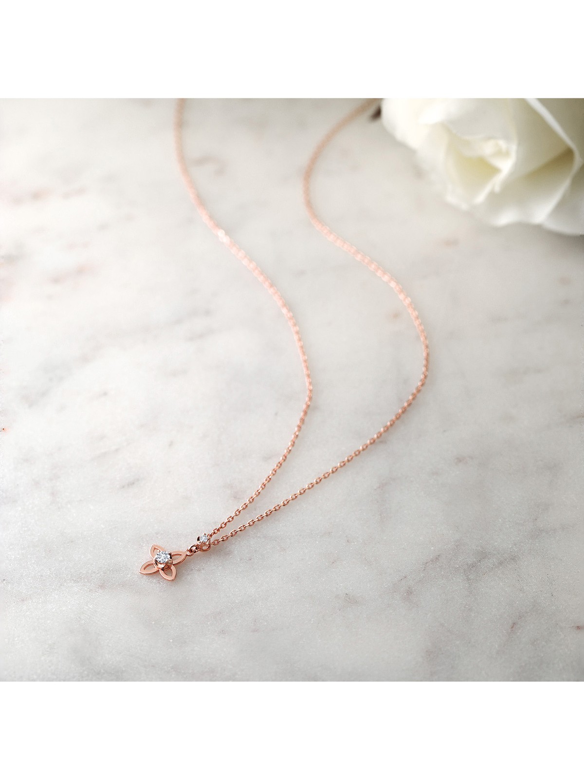 14K Rose Gold White Lab Grown Diamond Pendant Necklace for Women | 0.05 Ct |