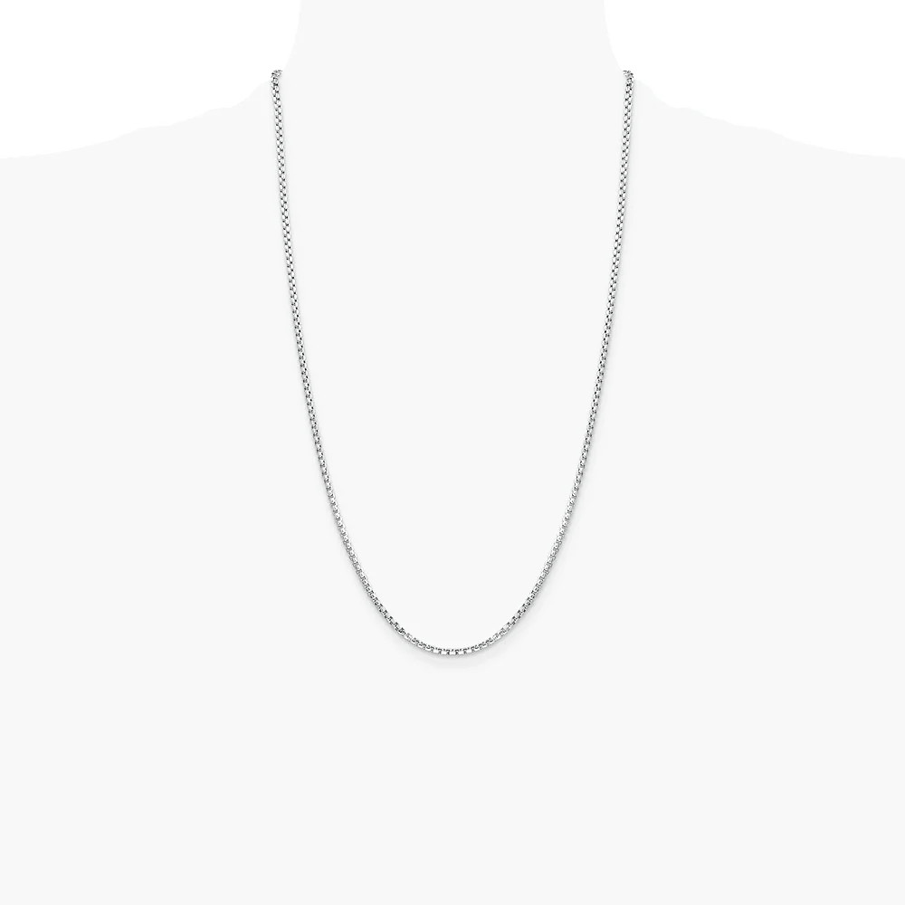 14K White Gold 2.45mm Semi-Solid Round Box Chain Necklace 18″-30″