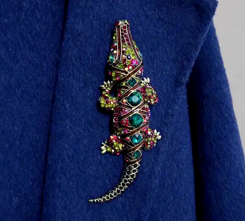 Giant & BEAUTIFUL RHINESTONE & ENAMEL Alligator /Crocodile BROOCH PIN 5.5″ x 2″
