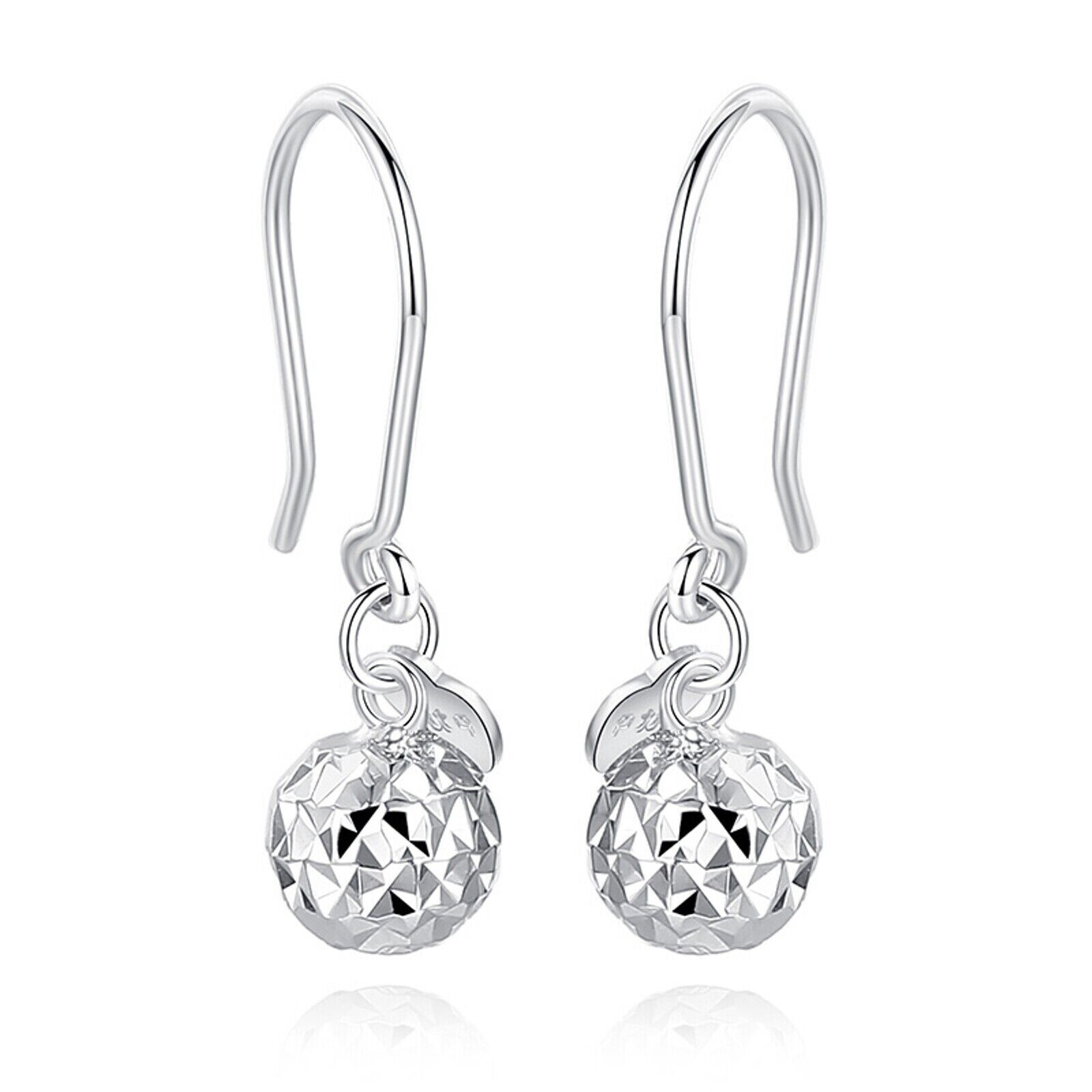 Pure Platinum 950 Dangle Women Gift Lucky Carved Bead Ball Earrings 2.2-2.3g