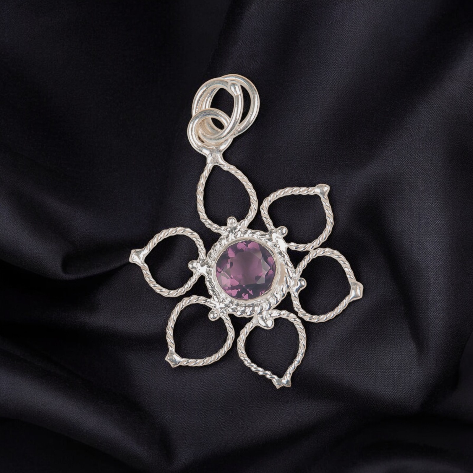 African Amethyst Gemstone Jewelry 925 Silver Handmade Pendant 1.44″ For Mother