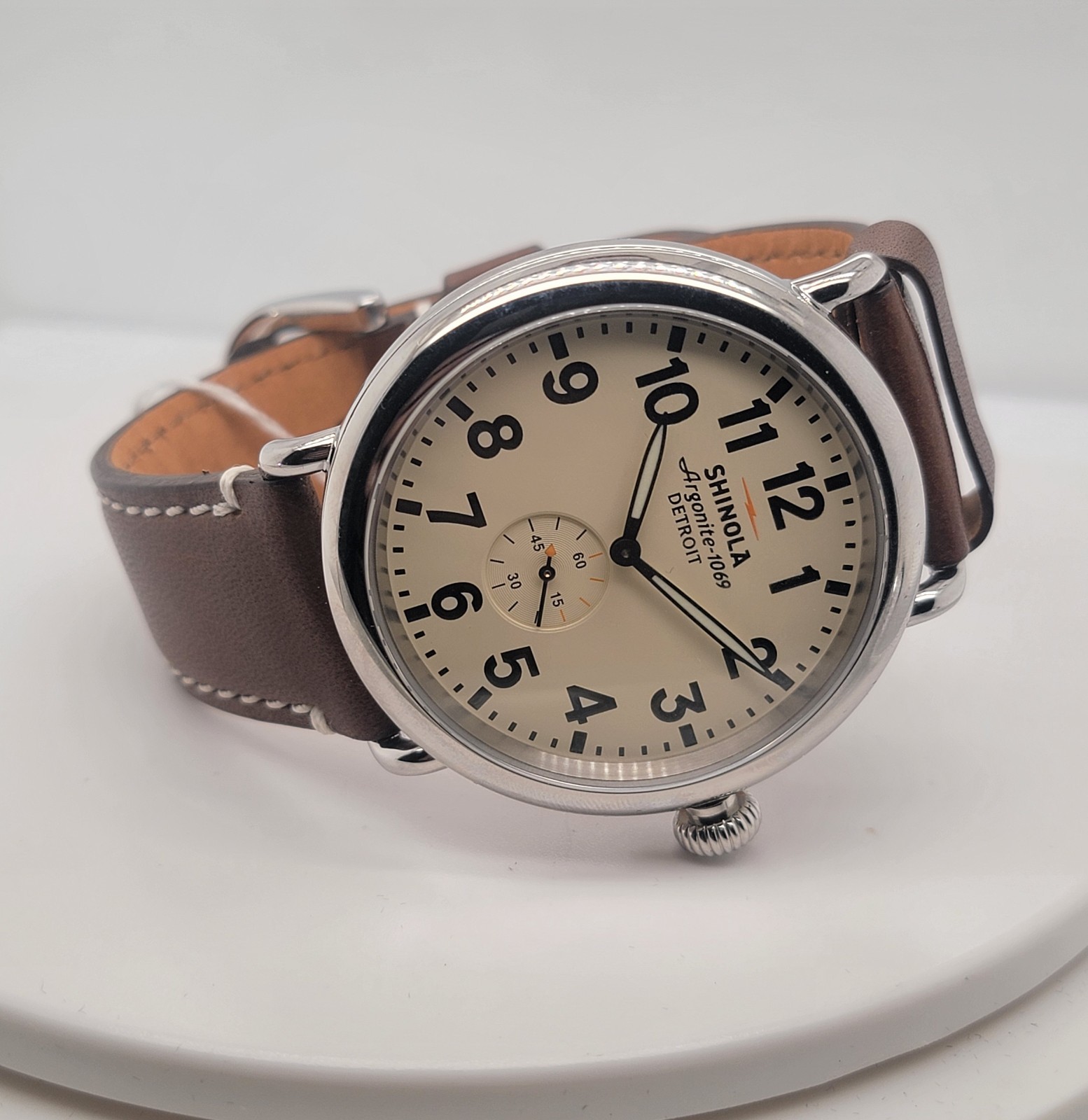 Shinola Runwell 47mm Cream Dial Argonite-1069 Men’s Watch Brown Leather