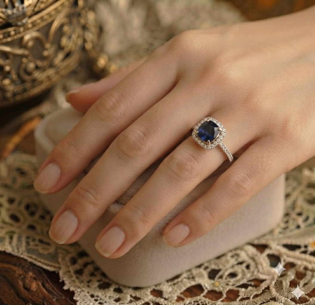 2.04 Ct Cushion Cut Natural Sapphire Diamond Wedding Ring 14K Solid Yellow Gold