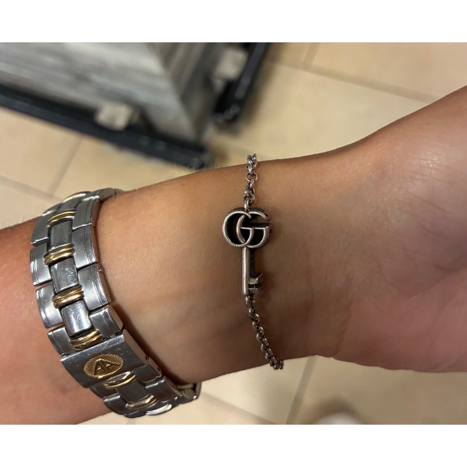 Authentic Gucci Double G Marmont Key Charm Bracelet 925 Silver Made in Italy NEW