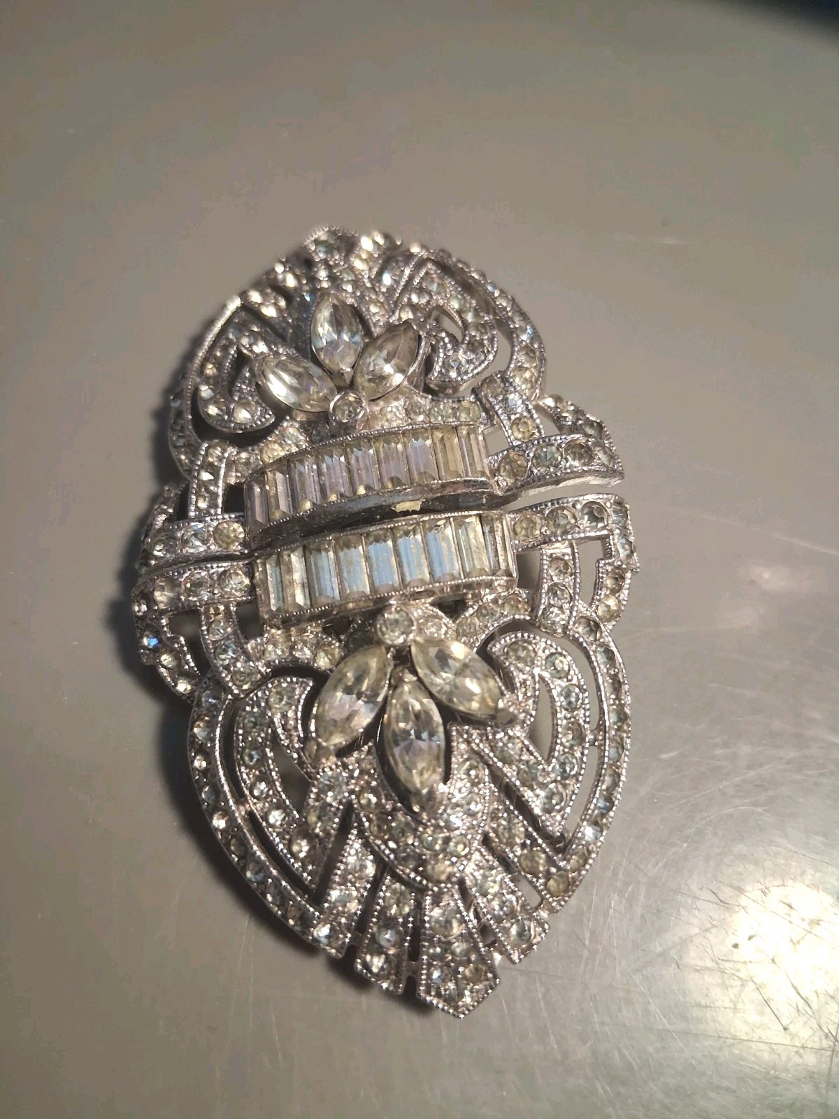 CORO DUETTE Brooch Dress Clip Set Rhinestone Art Deco 1930s RARE VERSION Signed