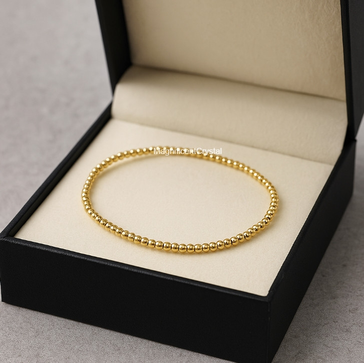 2PCS Dainty 2MM&5MM Gold Filled Beaded Layering Bracelet Stretchy Jewelry Gifts