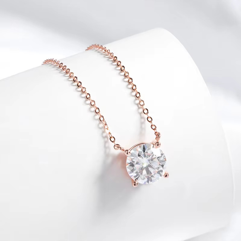 1-5CT Rose Gold Color Moissanite Necklace for Women D Color Sparkling Classic La
