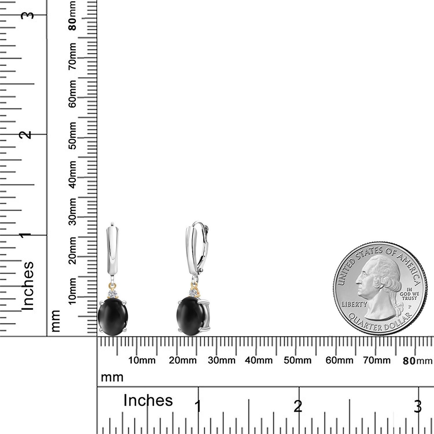 925 Silver and 10K Yellow Gold Onyx and Lab Grown Diamond Dangle Earrings for