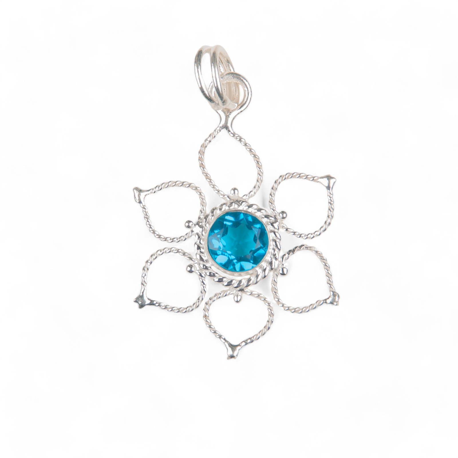 Swiss Blue Topaz Gemstone Jewelry 925 Silver Handmade Boho Pendant 1.44″ Gifts
