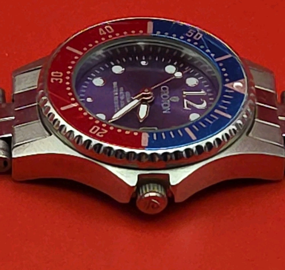 Croton 28mm All Stainless Steel Blue Dial Pepsi Red Blue Bezel Jpan Quartz Watch