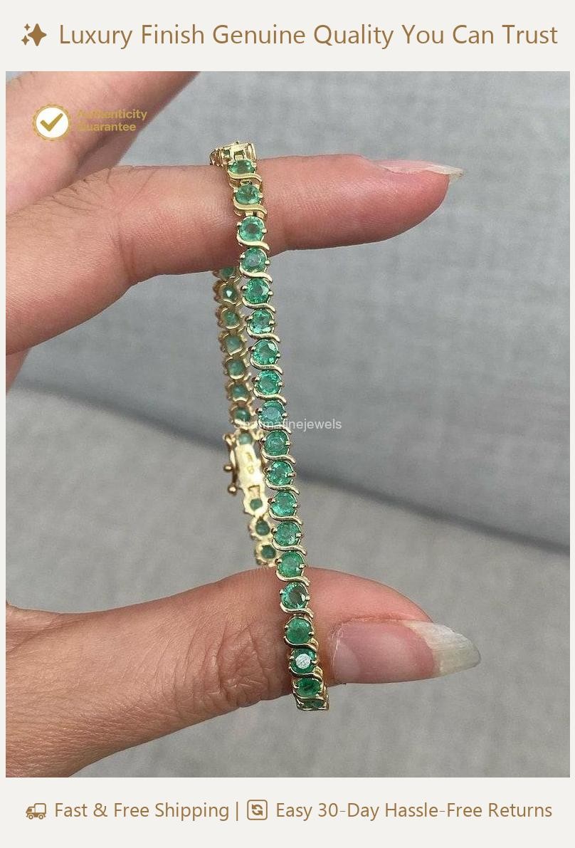 6.50Ct Round Natural Green Emerald Wedding Tennis Bracelet 14k Yellow Gold