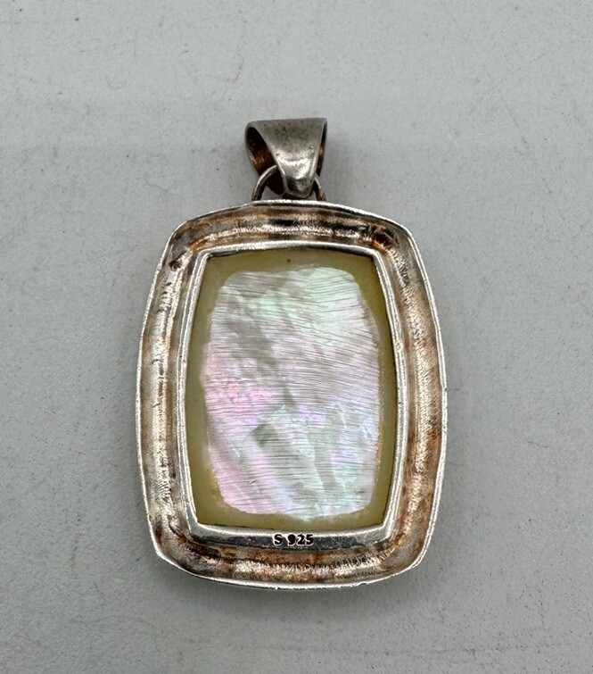 Mother of Pearl Rectangle 925 Sterling Silver Pendant 1.25” By 1”