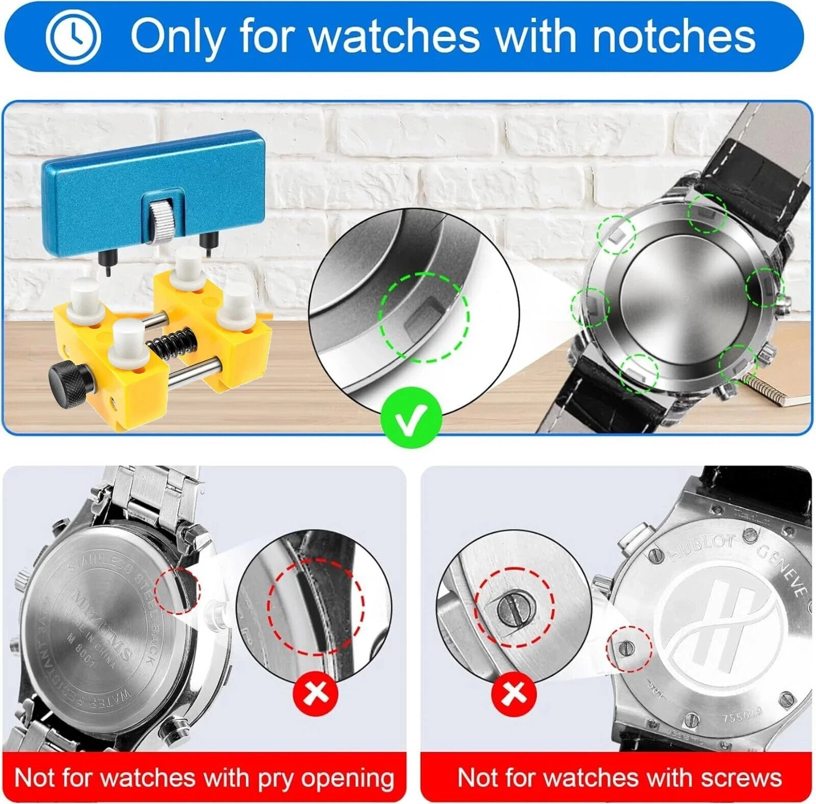 Adjustable Rectangle Watch Back Case Cover Opener Pin Remover Wrench Repair Kit