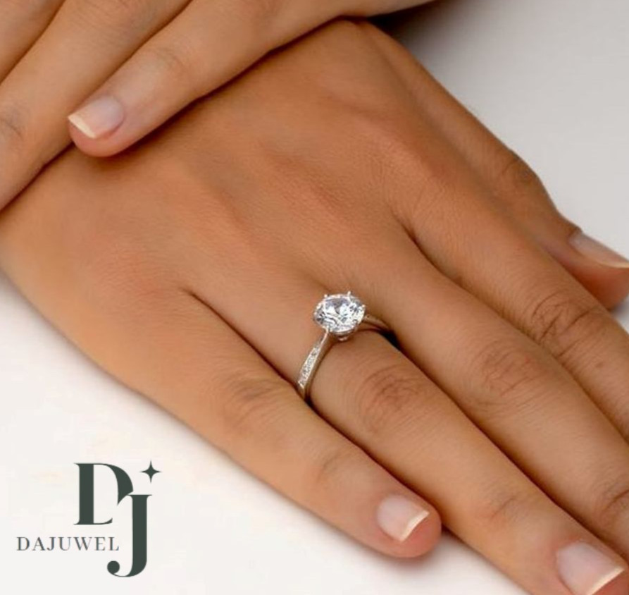 Moissanite Solitaire Engagement Ring VVS1 Round Cut 2.20 CT Solid 14K White Gold