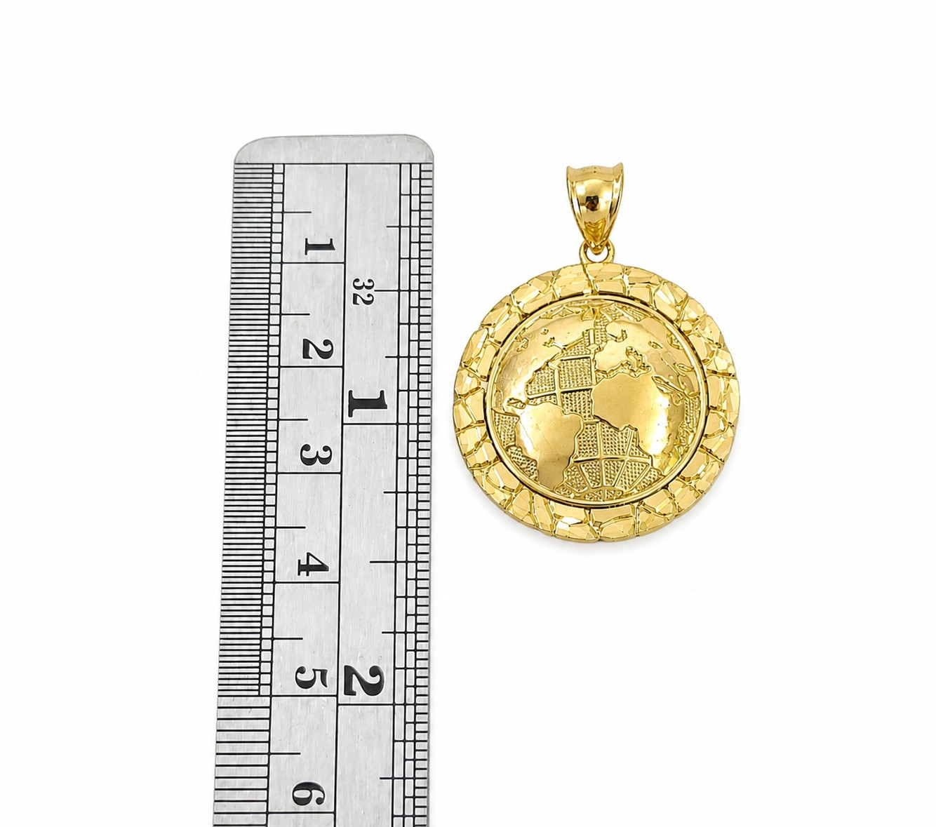 10K Yellow Gold Round World Map Pendant Globe Charm 1.5″ Unisex Jewelry