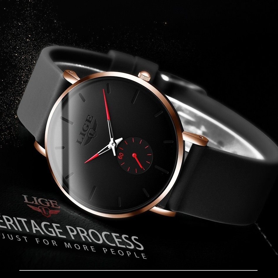 LIGE Men’s Watch Ultra-thin Stainless Steel Quartz Waterproof Luxury Wristwatch