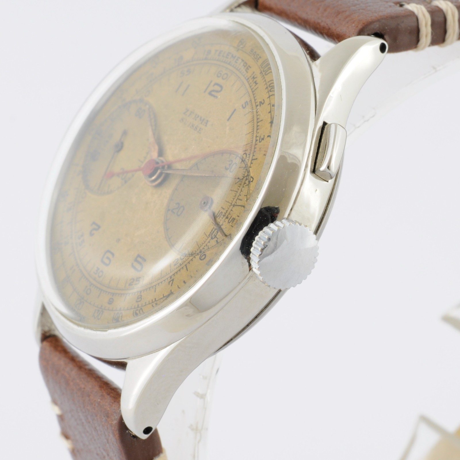 SWISS CHRONOGRAPH VALJOUX 22 MANUAL WIND ST STEEL WATCH W/ ORIGINAL VINTAGE DIAL