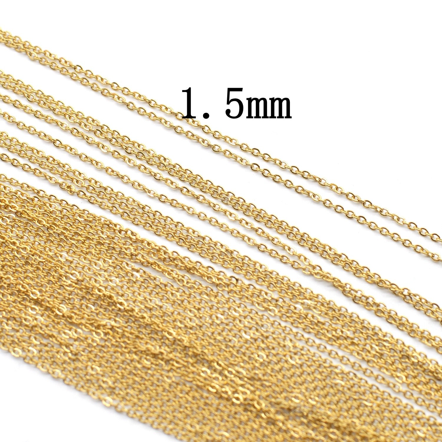 9PCS Stainless Steel Gold Flat Cable Necklace 16″/18″/20″/22″/24″ Wide 1.5mm-G