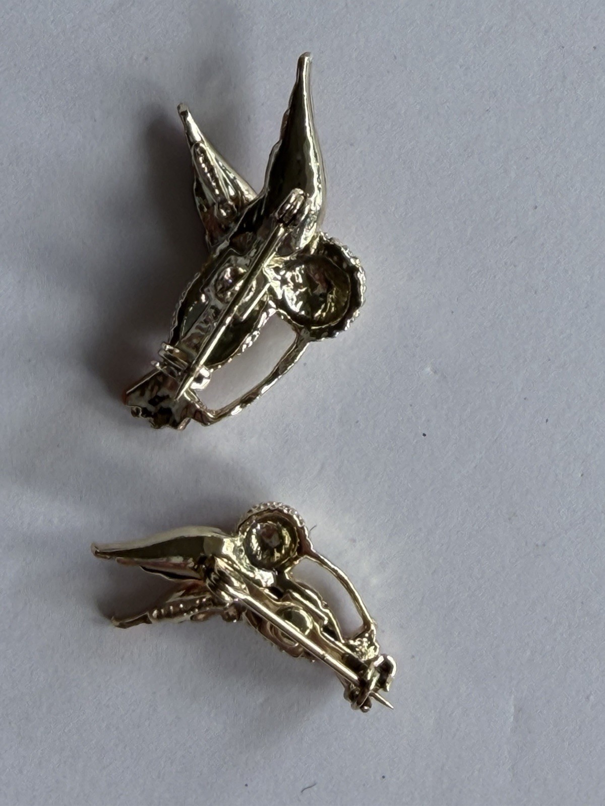 Vintage Pair Gerry’s Hummingbird Gold Tone & Orange Pins 1″ & 1.5″