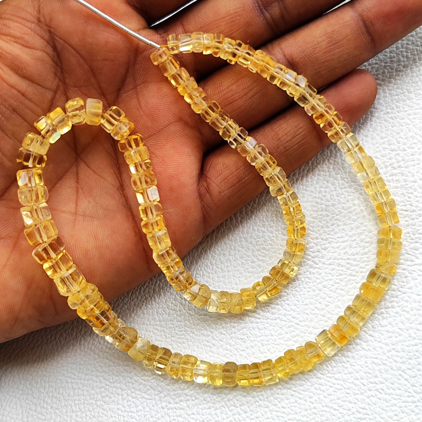 Real Golden Citrine Brazil Faceted Bolt Shape Beads 5mm-7mm 16″ Gem Strand