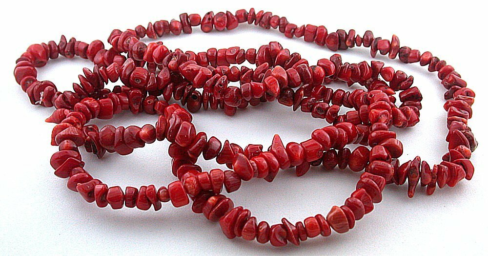 Natural Dyed Red Coral; 6mm to 11mm Polished Chip Nugget Gemstone 51 Inch Strand