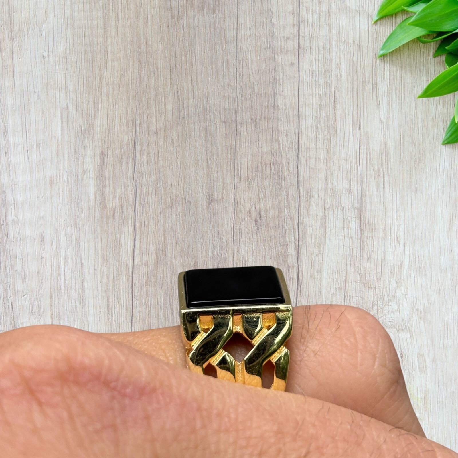 Natural Black Onyx Rectangular Gemstone – Solid 925 Silver or 14k Yellow Gold