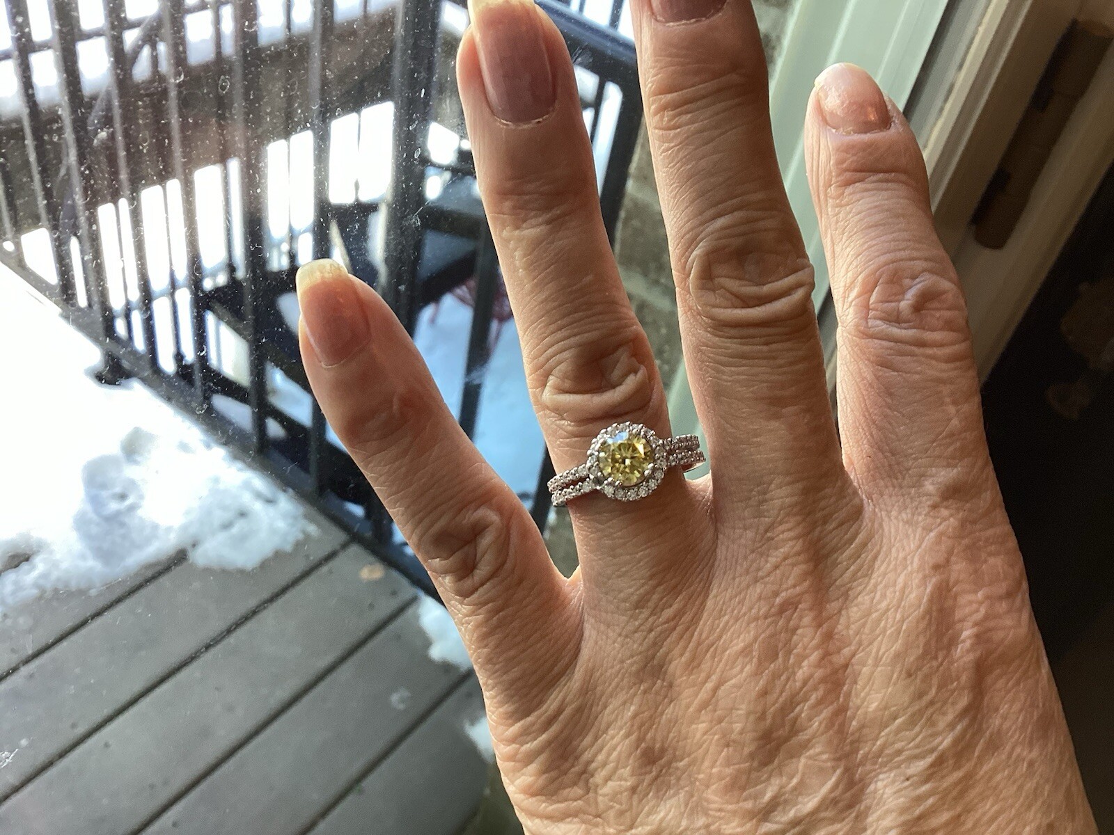1ct Fancy Vivid Yellow Moissanite Halo Set Engagement Ring