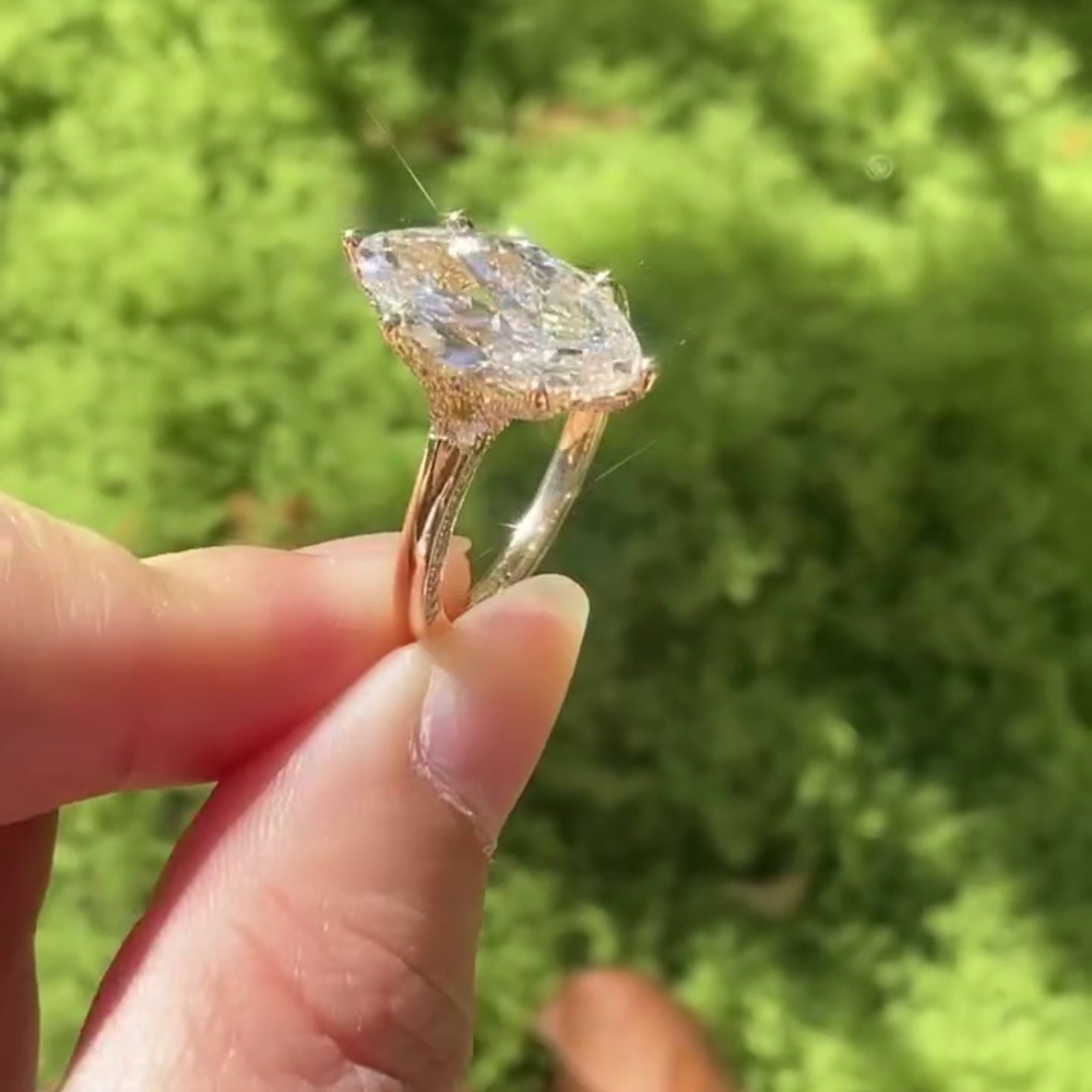 3.50CT Marquise Pave Moissanite Wedding Halo Ring 6 Prong 14K Yellow Gold Plated