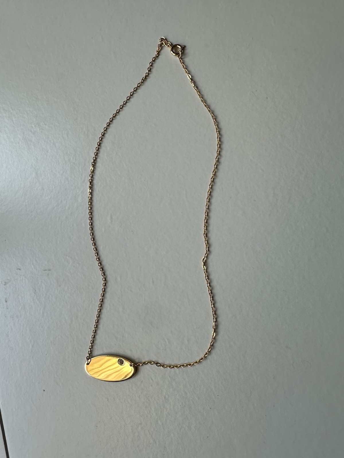 Vtg Gold April Birthstone Necklace .10- 1970s Retail Tag- 15′