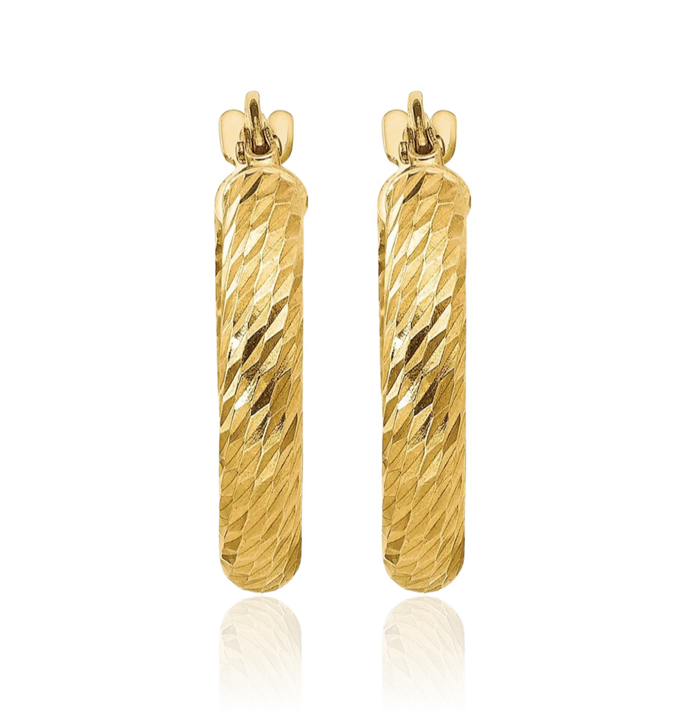 14K Solid Yellow Gold Round Medium Hoop Earrings 17.75mm 0.7 inch Snap Back,