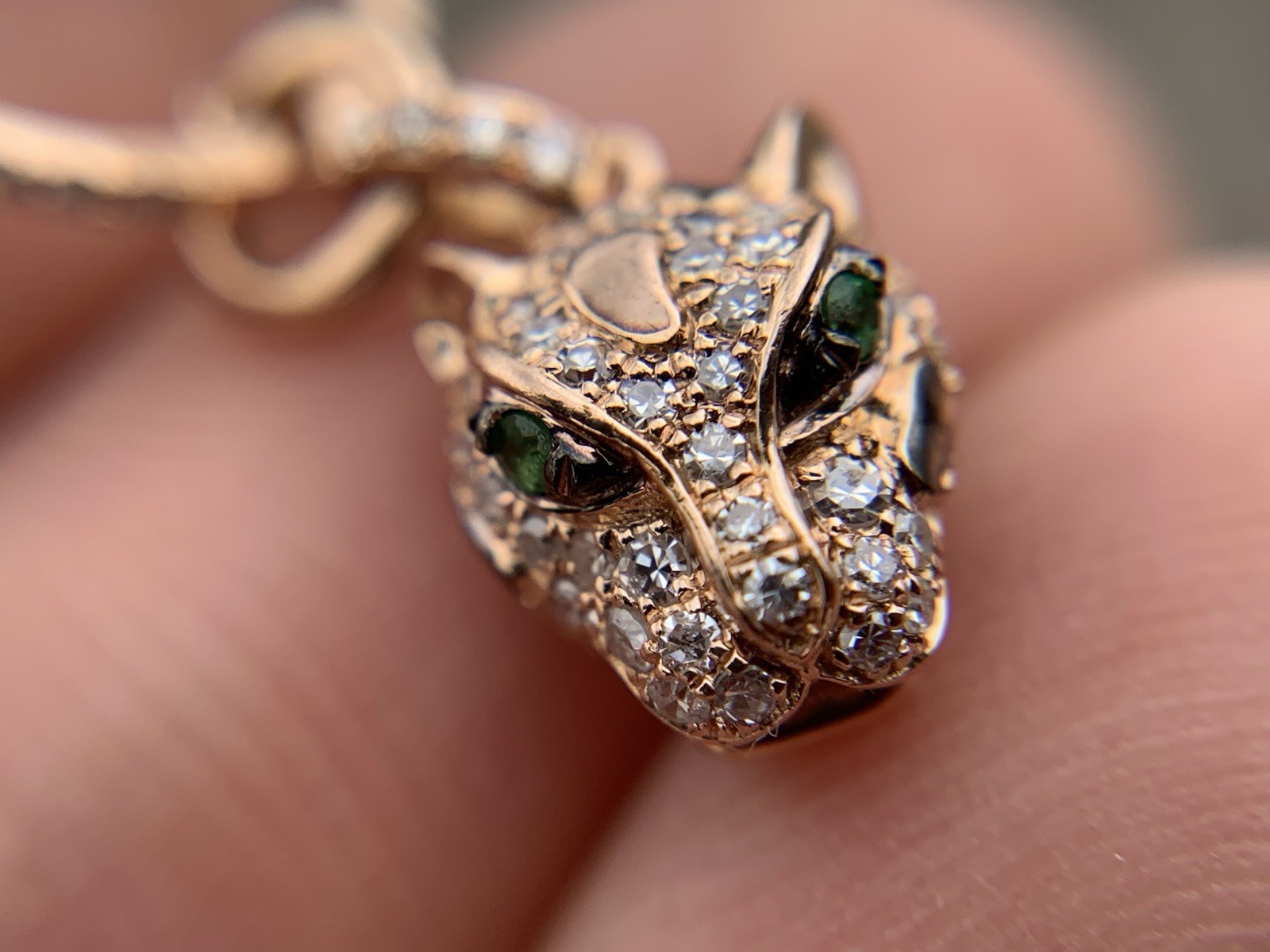 Effy 14K Rose Gold Panther Diamond Tsavorite Drop Dangle Earrings