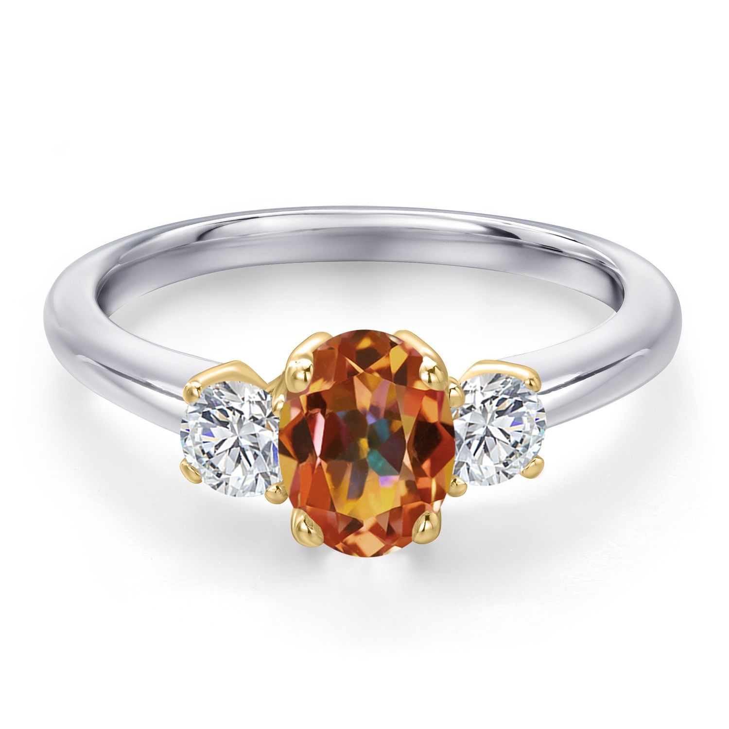 925 Silver and 10K Yellow Gold Ecstasy Mystic Topaz and Lab Grown Diamond