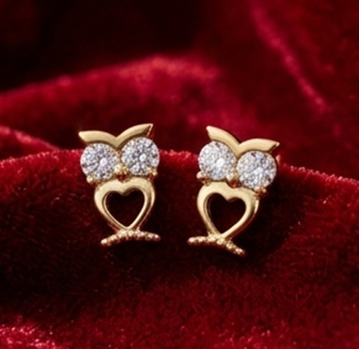 2ct Round Simulated Diamond Wisdom Owl Stud women’s silver Earrings Gold Plated