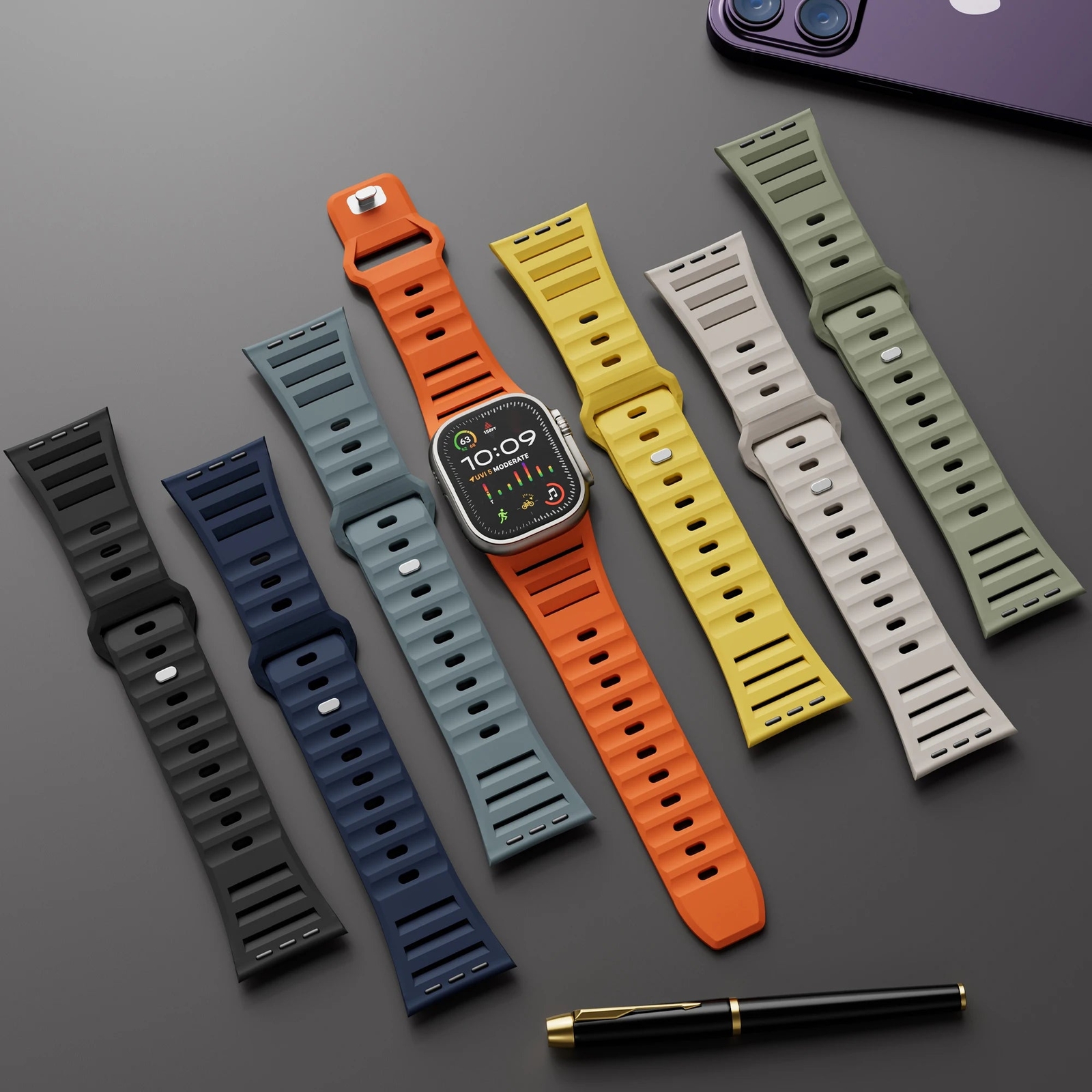 Breathable Wide Sport Silicone Band For Apple Watch 42mm 44mm 45mm 46mm 49mm