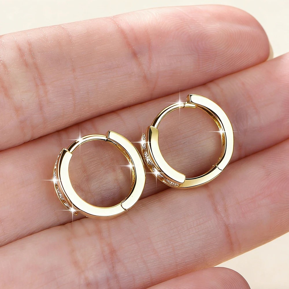 2.5mm D Moissanite Hoop Huggie Earrings Women 14K Gold Plated Wedding Jewelry