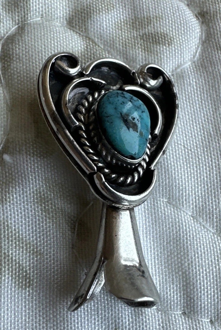 One (1) Vintage Sterling Silver Squash Blossom Piece with Turquoise Stone- EUC