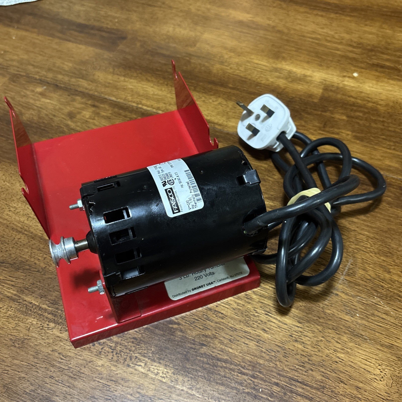 Grobet USA Rotary Tumbler Base 3 lb W/ 230V Fasco Motor No Barrel, Wheels, Cable