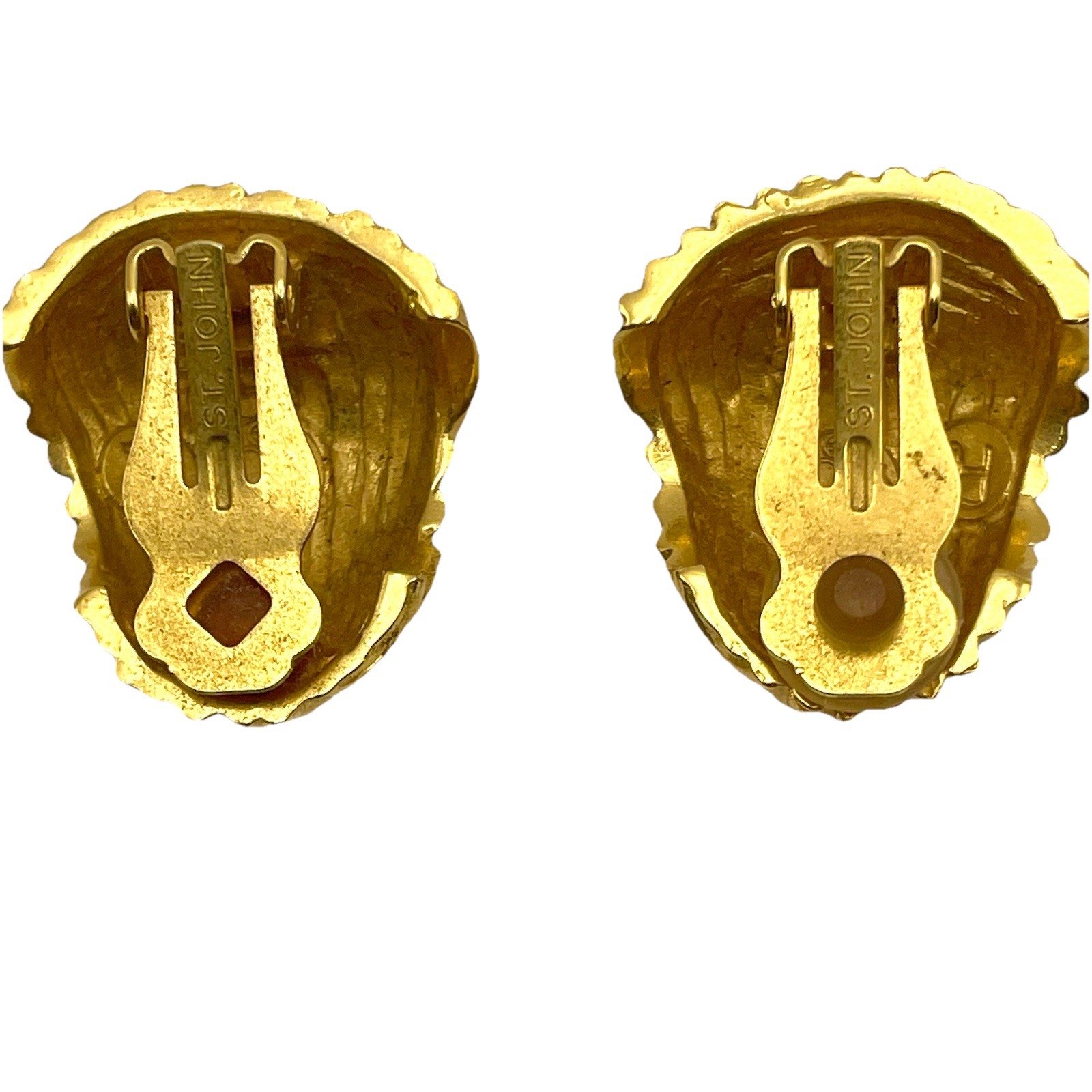 St. John Gold Tone Clip Earrings Textured Rounded Triangle 26mm x 29mm x 18mm