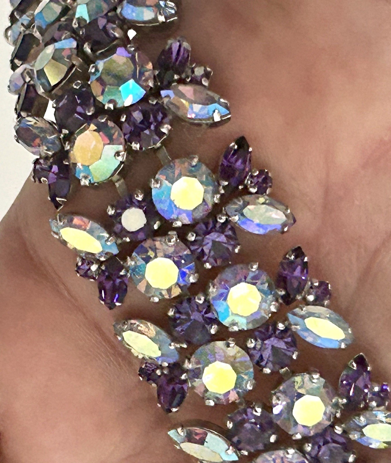 Signed Sherman Rhinestone Bracelet & Earrings Purple & AB Rhinestones