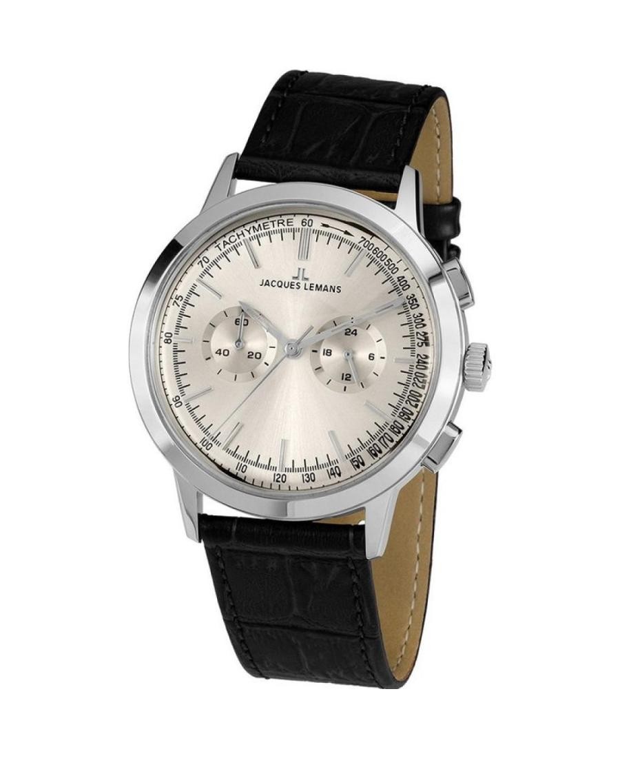 JACQUES LEMANS Men Analog Quartz Casual Watch Classic Dress Silver Dial Waterpro