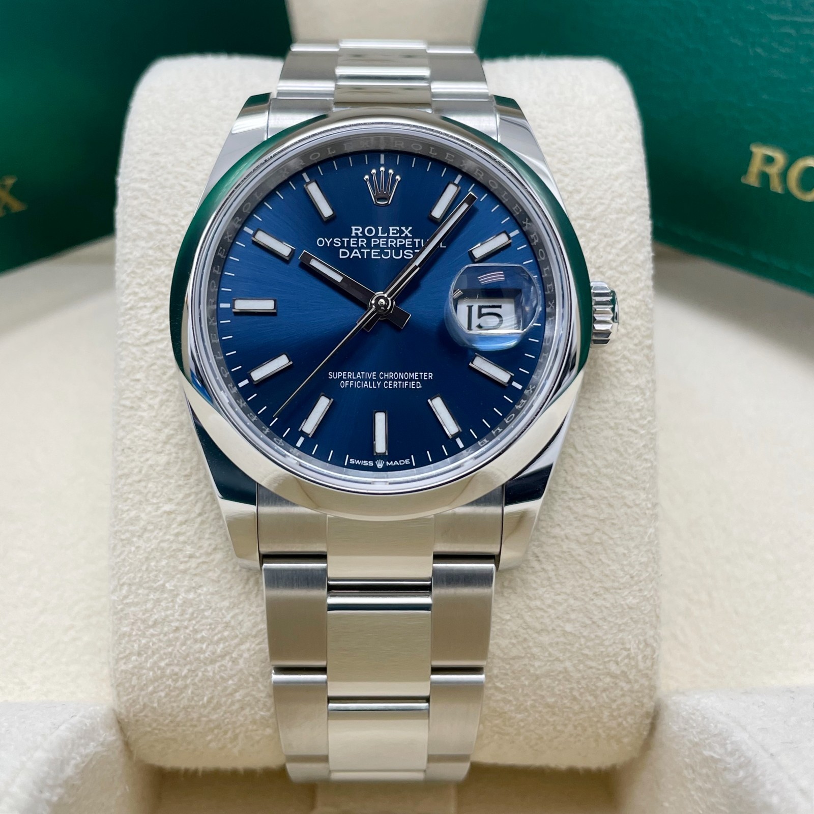Rolex Datejust 36mm 126200 Stainless Steel Smooth Bezel Blue Index Dial Oyster