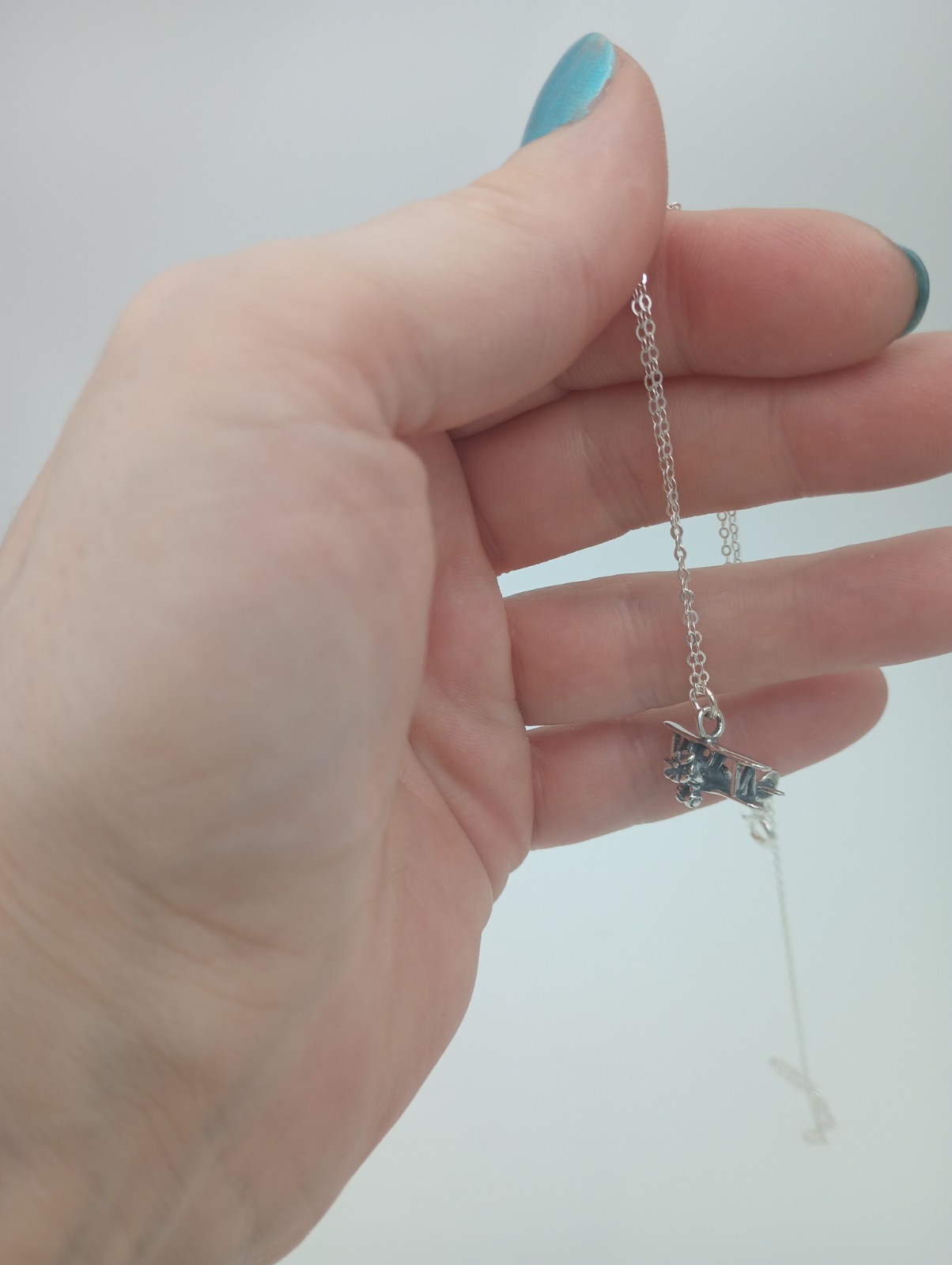 biplane charm sterling silver 3d aircraft 925 pendant charm 24″ chain plane