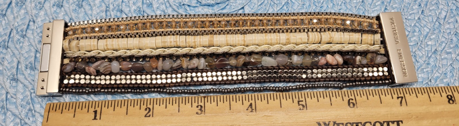 Victoria Emerson Natural Beaded Wrap Cuff Bracelet Multi Strand, Layered Magnet
