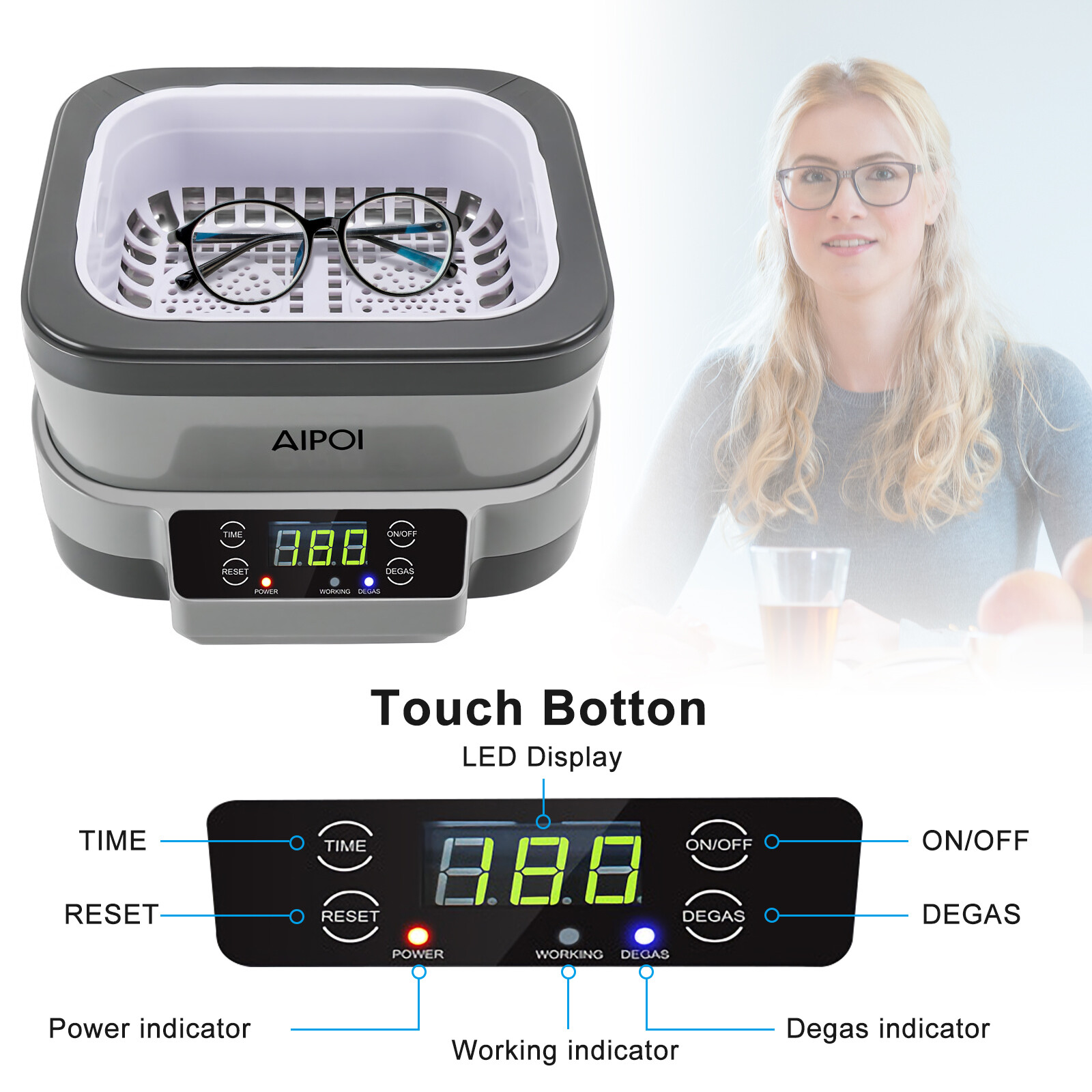 1200ML Ultrasonic Cleaner Detachable Ultrasonic Cleaning Machine with Timer US